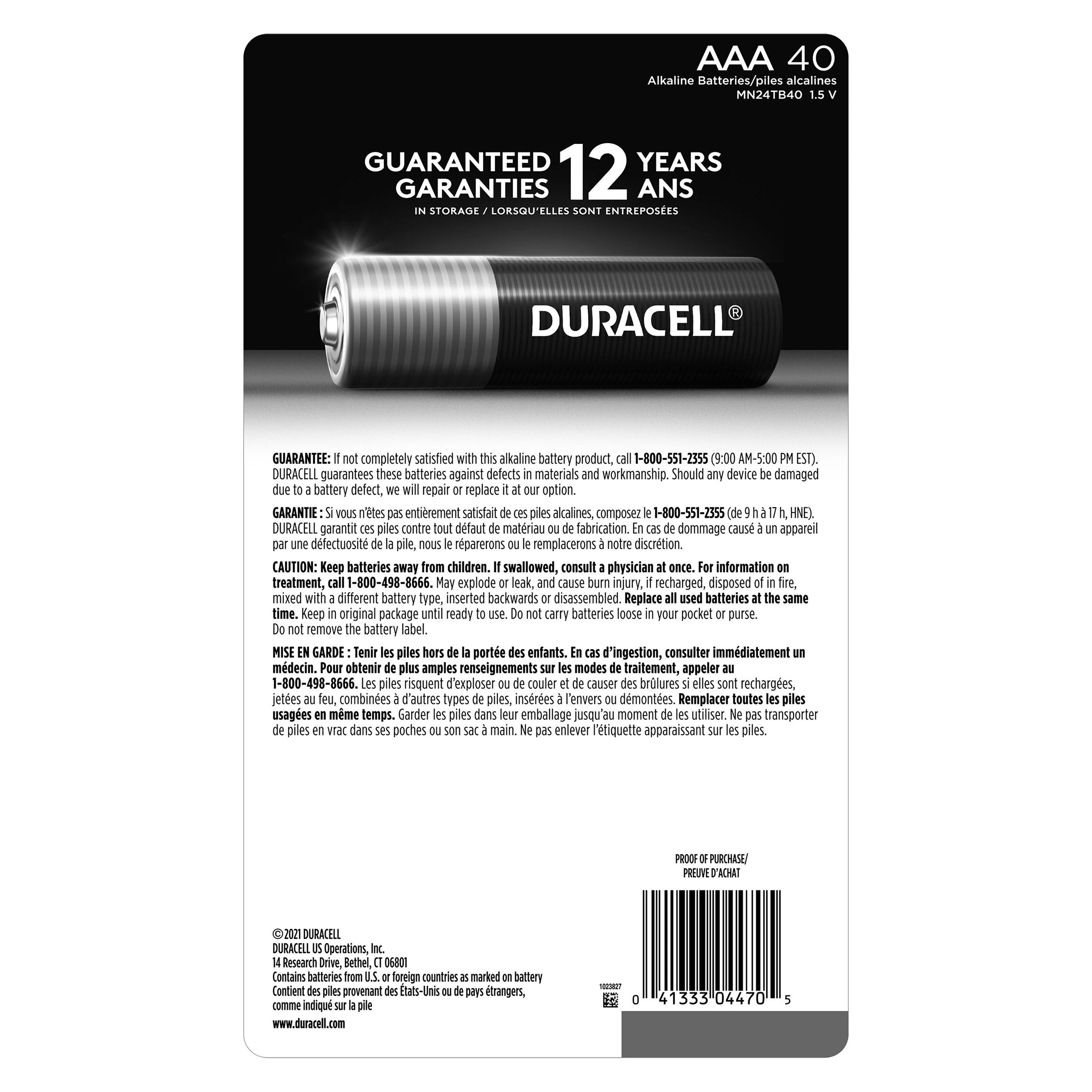 Duracell Coppertop Alkaline AAA Batteries, 40-Count
