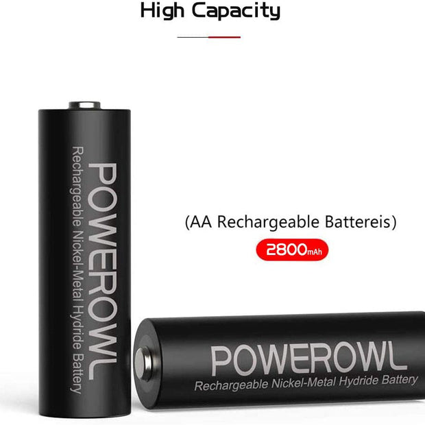 Powerowl Aa Rechargeable Batteries, 2800Mah High Capacity Batteries 1.2V Nimh
