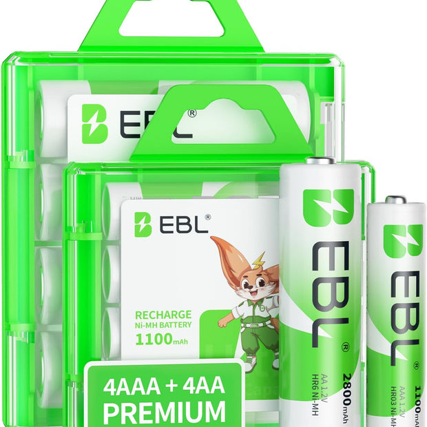AA Rechargeable Batteries 2800Mah 4 Pack and AAA Rechargeable Batteries 1100Mah 4 Pack, 1.2V Ni-Mh AA AAA Batteries Combo