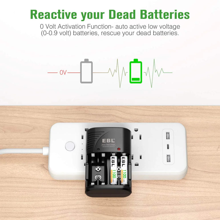 AA Rechargeable Batteries (4 Pack) + Battery Charger for 9V AA AAA Nimh Batteries, Precharge Double a Batteries