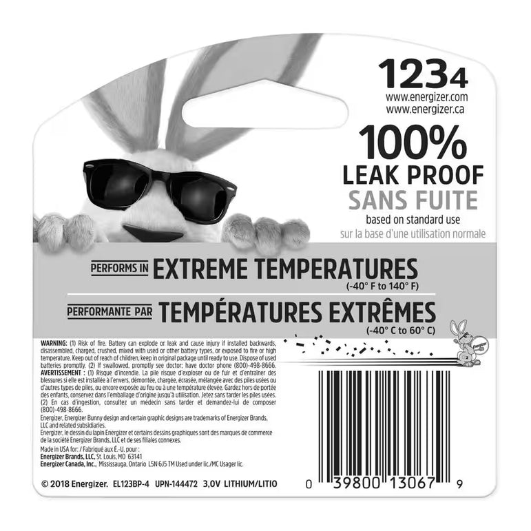 123 Lithium Batteries (4-Pack), 3V Photo Batteries