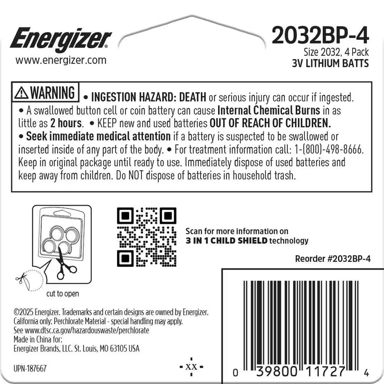 2032 Batteries (4-Pack), 3V Lithium Coin Batteries